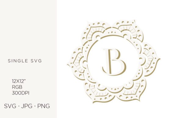 B Letter Inside Floral Mandala Frame