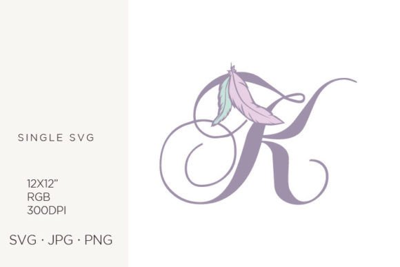 Bohemian Feather, Boho Letter K: Elevating Digital Design with Vector Precision