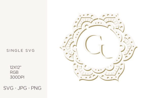 G Letter Inside Floral Mandala Frame