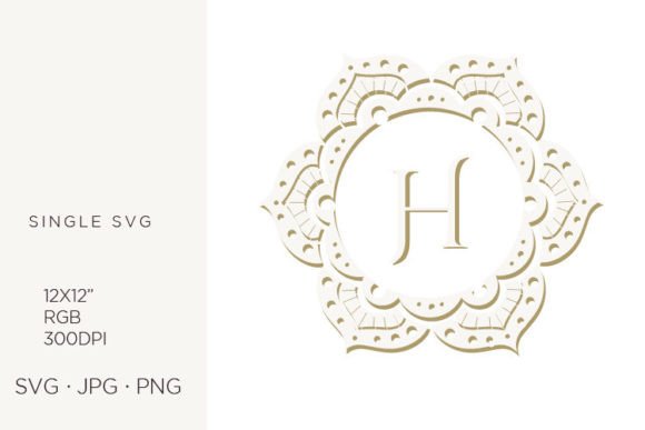 H Letter Inside Floral Mandala Frame