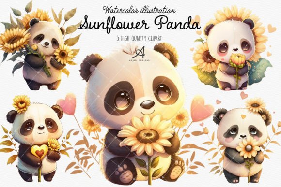 Watercolor Sunflower Panda Sublimation