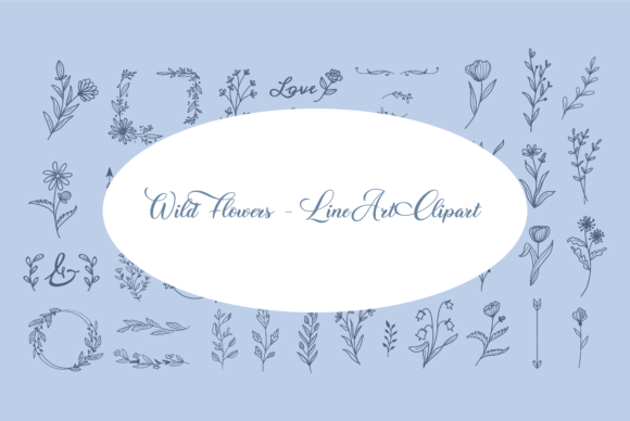 Wild Flowers Line-art Clipart for Creators